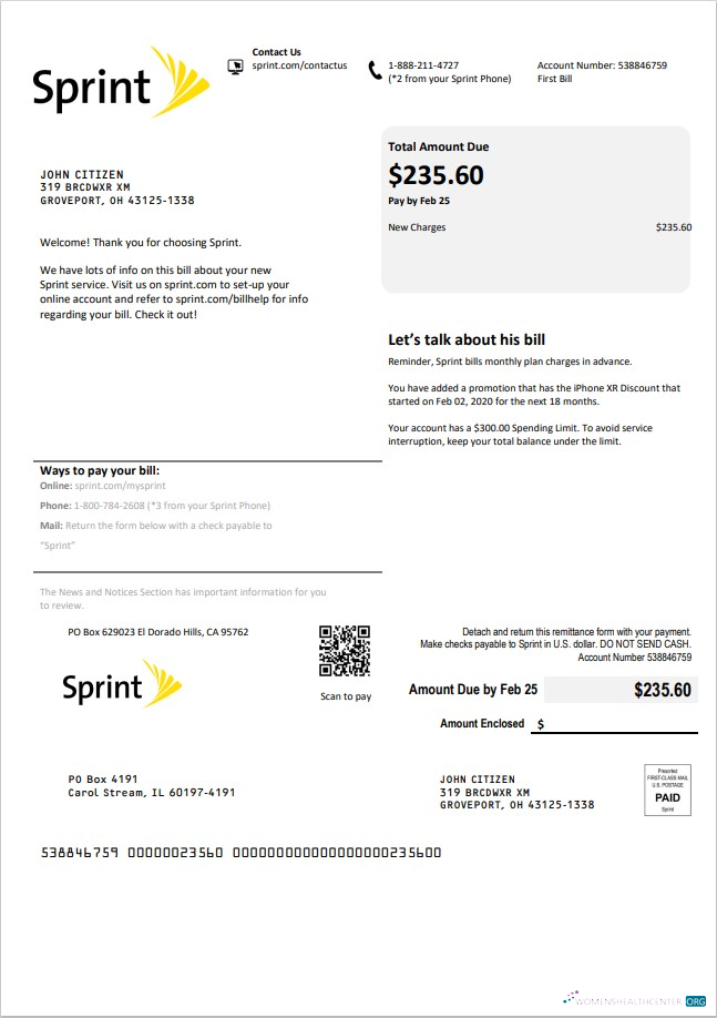 download download USA Sprint (T Mobile) utility bill template in Word and PDF format PDF template PDF template